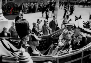 الملك جورج الخامس في استقبال الملك فيصل الأول في بريطانية 