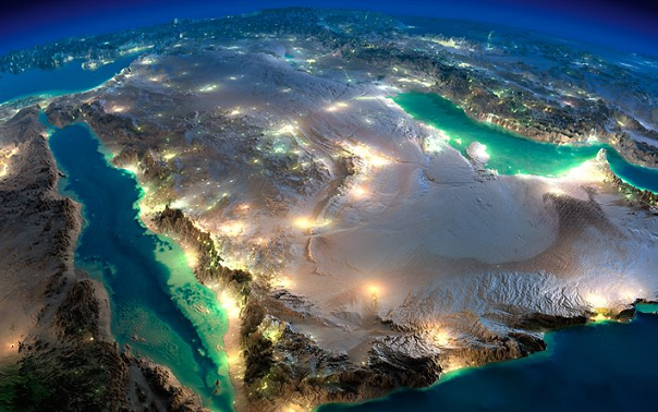 الجزيرة العربية كما من الفضاء ليلاً عبر الأقمار الصناعية