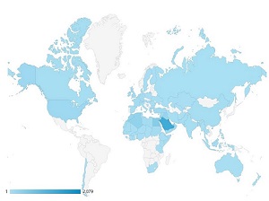خريطة توضح أنتشار قراء موقع تراثنا الالكتروني في العالم