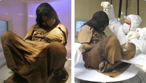 مومياء لشاب من الإنكا حفظ جسده متجمدا واعضاءه الداخلية محفوظة سليمة عثر عليه عام 1999.