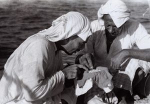 فلق محصول محار اللؤلؤ على أحدى السفن الكويتية