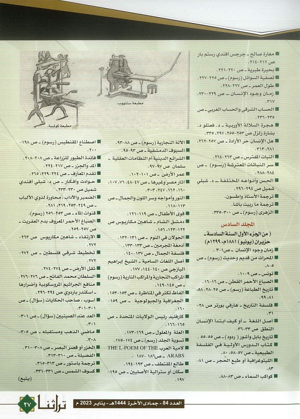 إنتقاءات من موضوعات وفهرس مجلة المقتطف - تراثنا - العدد 84 يناير 2023 م (ص2)