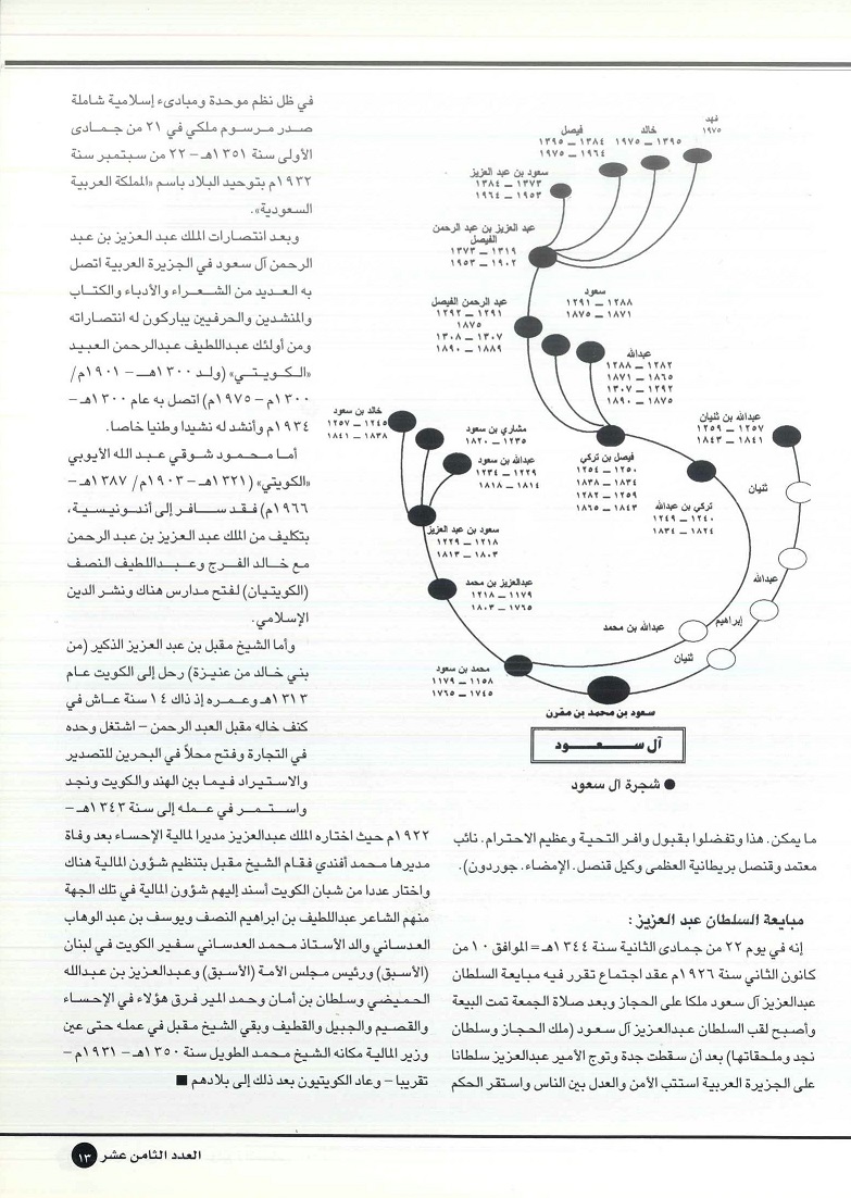 تابع / الملك عبدالعزيز آل سعود في الكويت - بقلم د .محمد بن إبراهيم الشيباني ، مجلة تراثنا - العدد 18 ، يوليو / أغسطس 2000م ، من (ص 10- 13) .