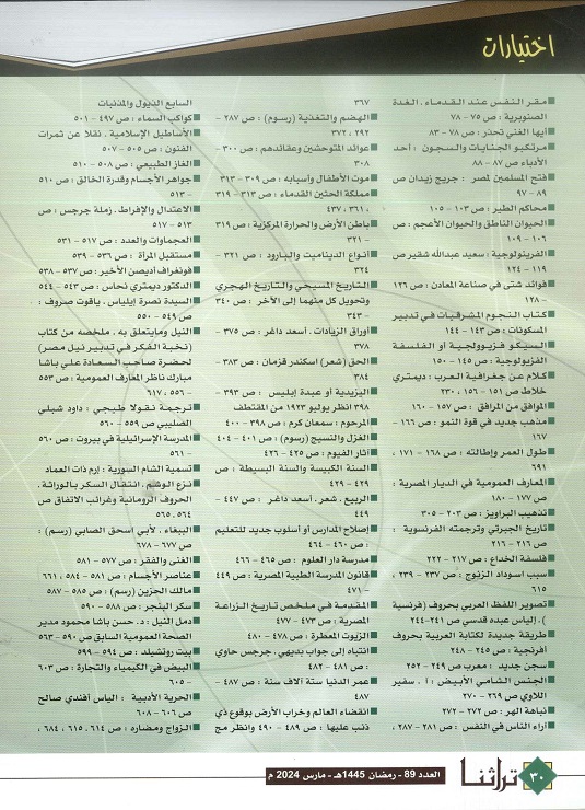 تابع / فهرس عناوين مجلة المقتطف - المجلد الأول (1877م) ، مجلة تراثنا - العدد 89 مارس 2024 ، الصفحات من ( 29-31).