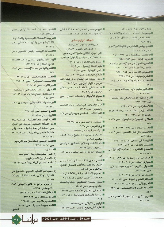 تابع / فهرس عناوين مجلة المقتطف - المجلد الأول (1877م) ، مجلة تراثنا - العدد 89 مارس 2024 ، الصفحات من ( 29-31).