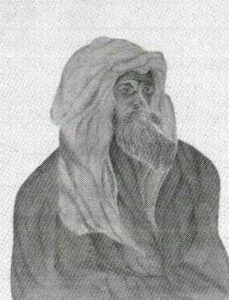 القرصان الكويتي رحمة بن جابر الجلاهمة في صورة تشبيهية رسمها أحد الضباط الأنكليز الذين عاصروه