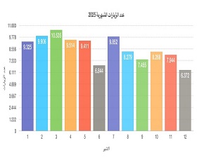 رسم بياني يوضح إحصائية شهرية لزوار موقع مجلة تراثنا خلال عام 2025